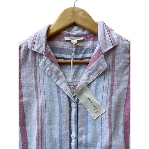 NEW! BeachLunchLounge Striped Linen Blend Tie Front Sleeveless Top Size XS - Picture 3 of 5